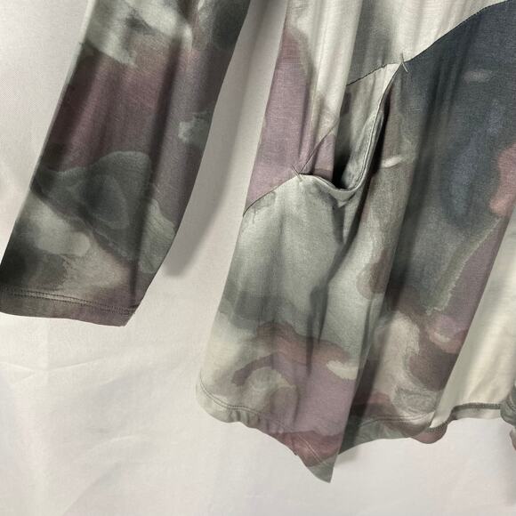 LOGO by Lori Goldstein Watercolor‎ Pocket Cardigan Women S Gray Boho Lagenlook - Picture 5 of 8